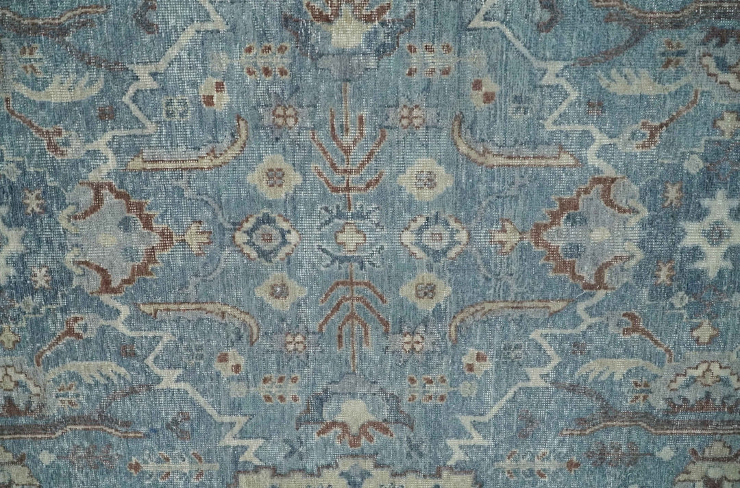 Vintage 6x9, 8x10 and 9x12 Hand Knotted Traditional Blue and Beige Antique Textured Oxidized Low Pile Wool Rug | TRD2430810 - The Rug Decor