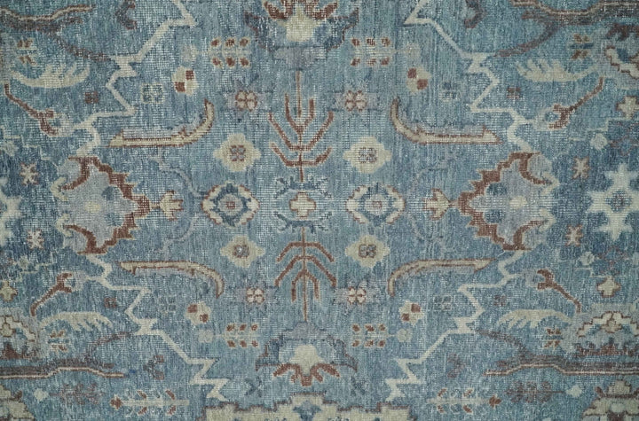 Vintage 6x9, 8x10 and 9x12 Hand Knotted Traditional Blue and Beige Antique Textured Oxidized Low Pile Wool Rug | TRD2430810 - The Rug Decor