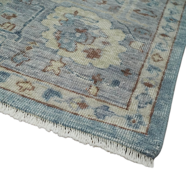 Vintage 6x9, 8x10 and 9x12 Hand Knotted Traditional Blue and Beige Antique Textured Oxidized Low Pile Wool Rug | TRD2430810 - The Rug Decor
