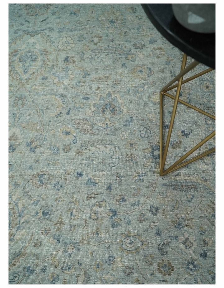 Vintage 6x9, 8x10 and 9x12 Hand Knotted Traditional Silver, brown and Beige Antique Textured Low Pile Distressed Wool Rug | TRD53114 - The Rug Decor
