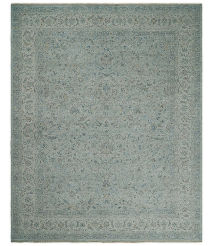 Vintage 6x9, 8x10 and 9x12 Hand Knotted Traditional Silver, brown and Beige Antique Textured Low Pile Distressed Wool Rug | TRD53114 - The Rug Decor