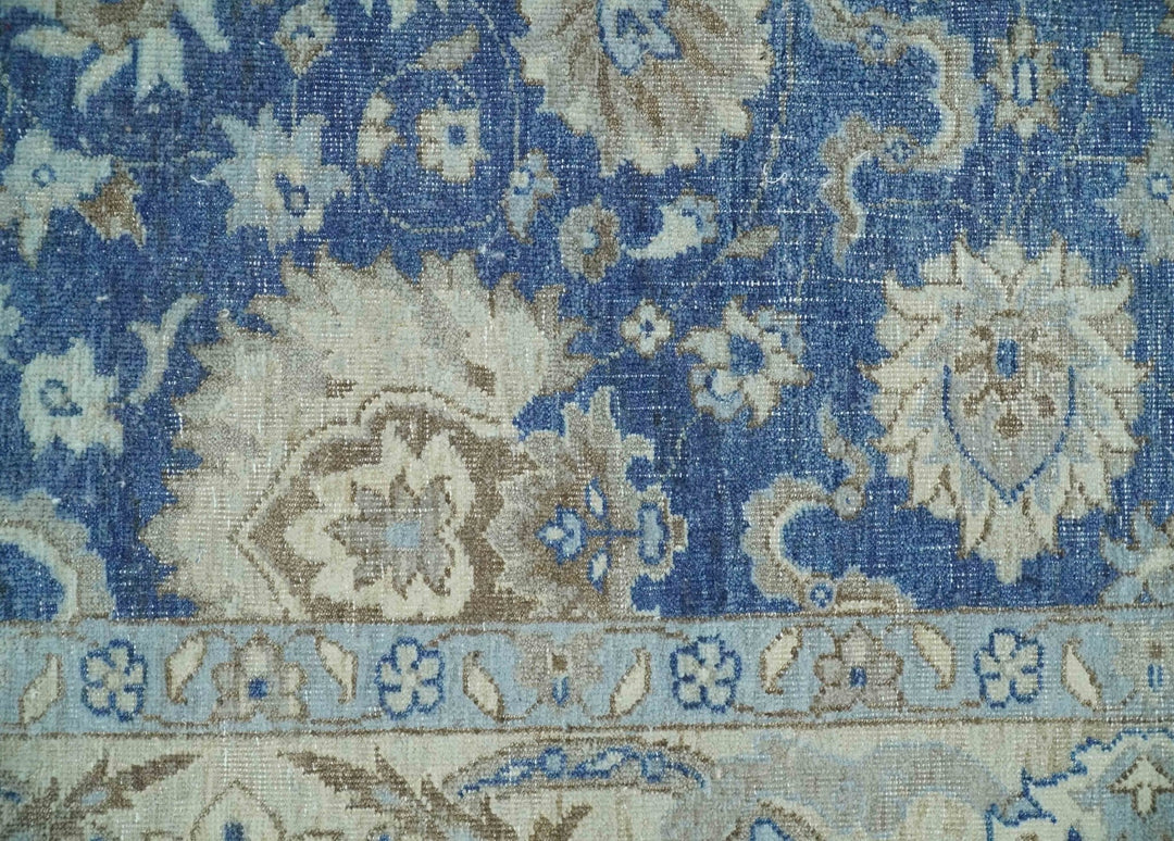 Vintage Hand Knotted 2x4 Blue, Ivory and Gray Traditional Oxidized Textured Persian Low Pile Wool Rug | N3424 - The Rug Decor