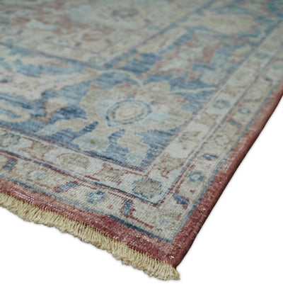 Vintage Hand Knotted 8x10 Rust and Blue Traditional Oxidized Textured Persian Low Pile Wool Rug | TRD2601810 - The Rug Decor