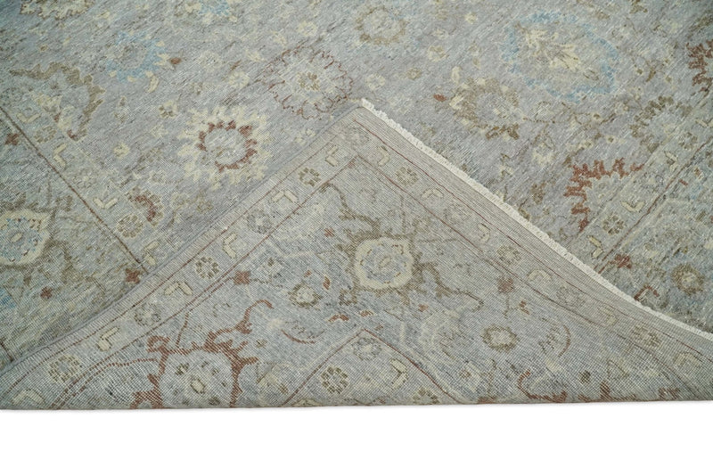 Vintage Hand Knotted 8x10 Silver and Beige Traditional Oxidized Textured Low Pile Wool Rug | TRD2207810 - The Rug Decor