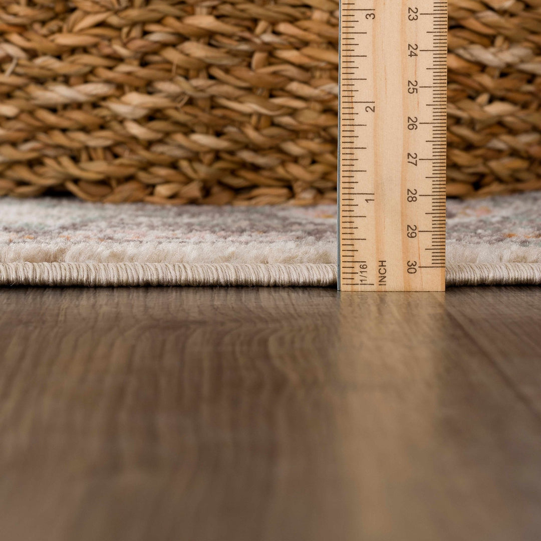 Vintage Look Green, Beige, Silver and Pink Machine Woven Area Rug - The Rug Decor