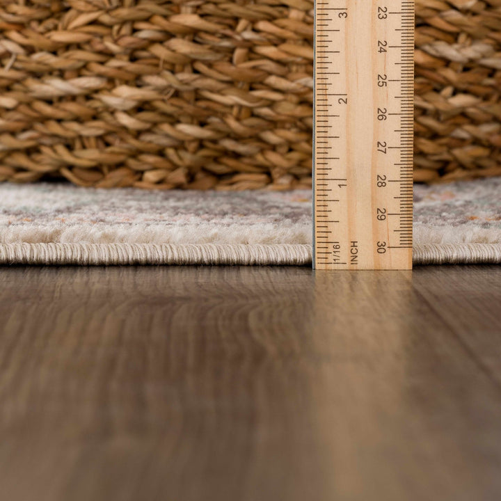 Vintage Look Green, Beige, Silver and Pink Machine Woven Area Rug - The Rug Decor