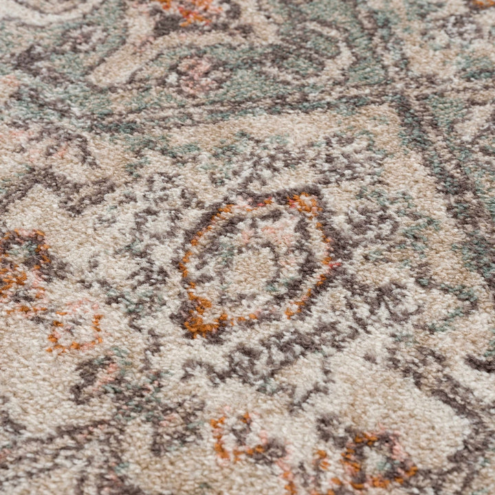 Vintage Look Green, Beige, Silver and Pink Machine Woven Area Rug - The Rug Decor