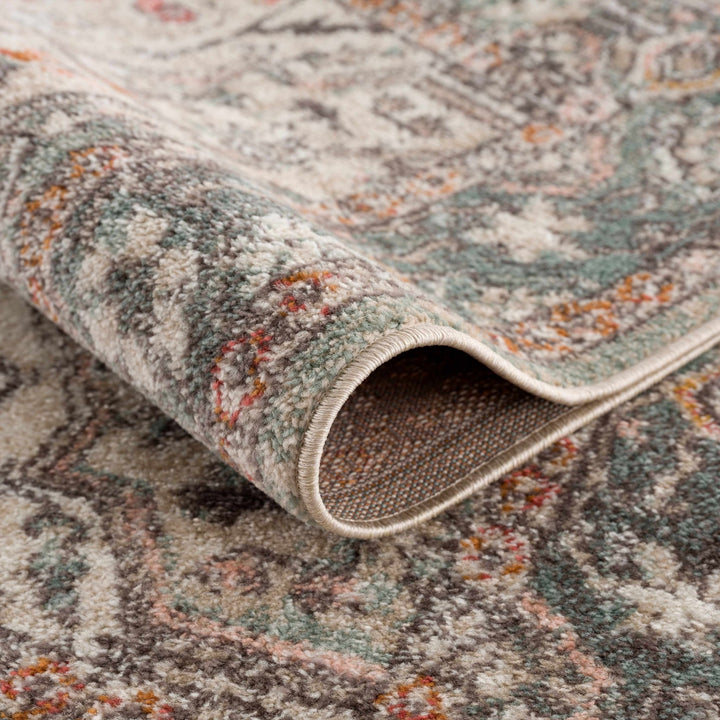 Vintage Look Green, Beige, Silver and Pink Machine Woven Area Rug - The Rug Decor