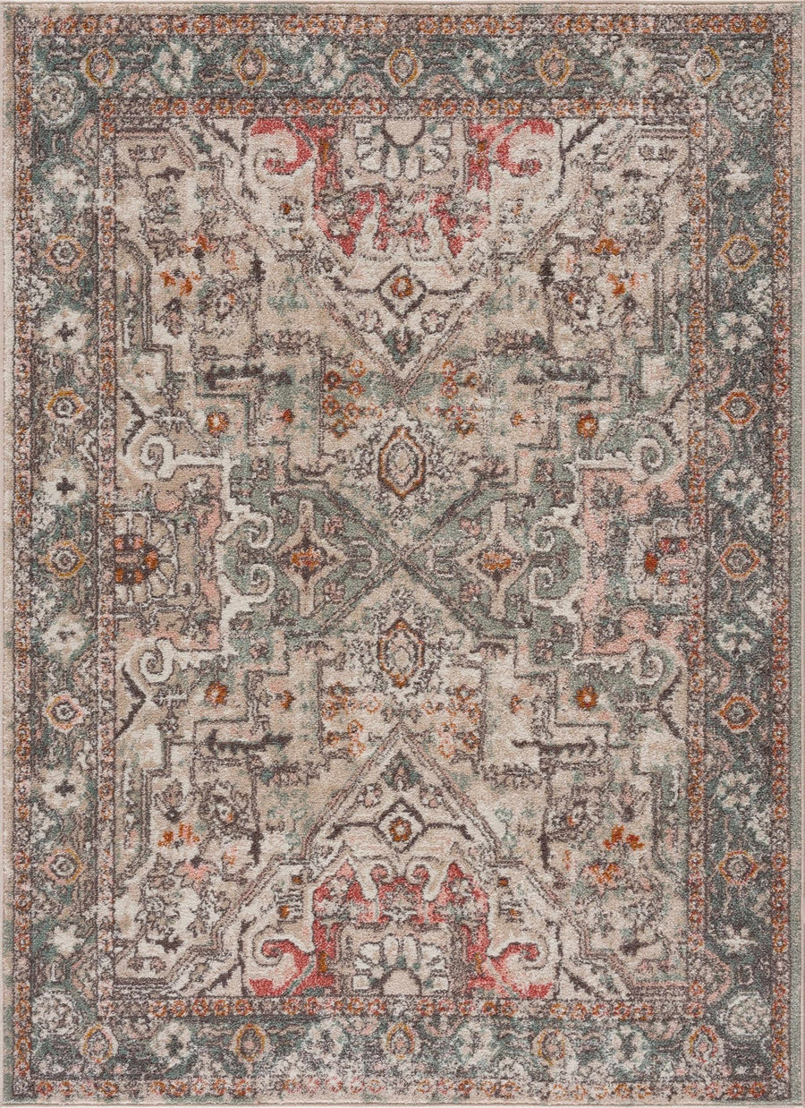 Vintage Look Green, Beige, Silver and Pink Machine Woven Area Rug - The Rug Decor