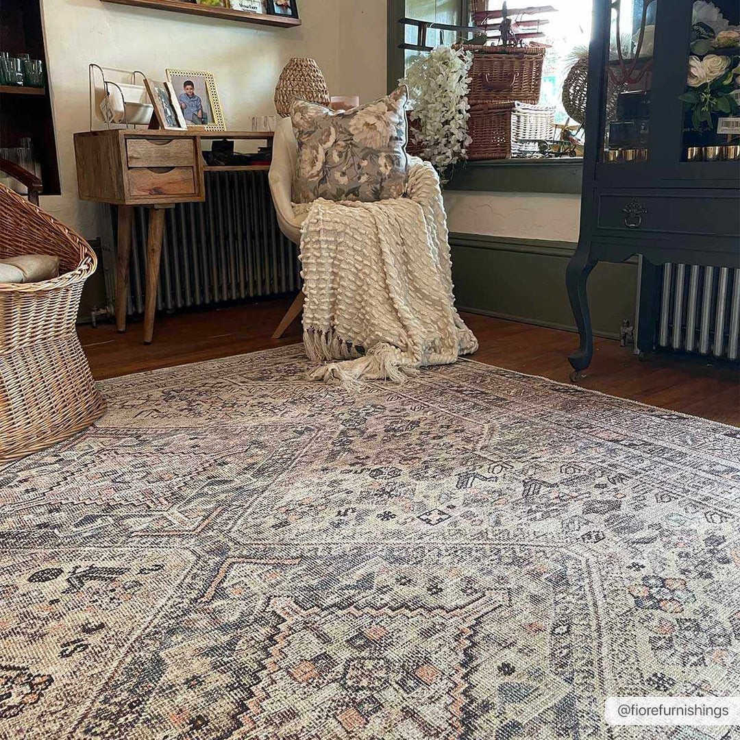 Vintage Style Beige and Charcoal Transitional Area Rug - The Rug Decor