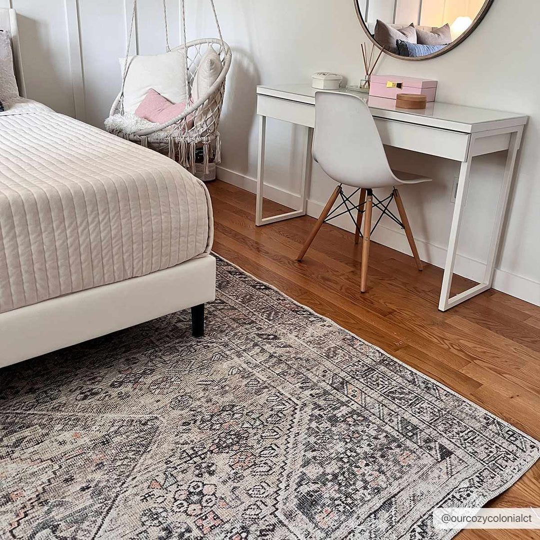 Vintage Style Beige and Charcoal Transitional Area Rug - The Rug Decor