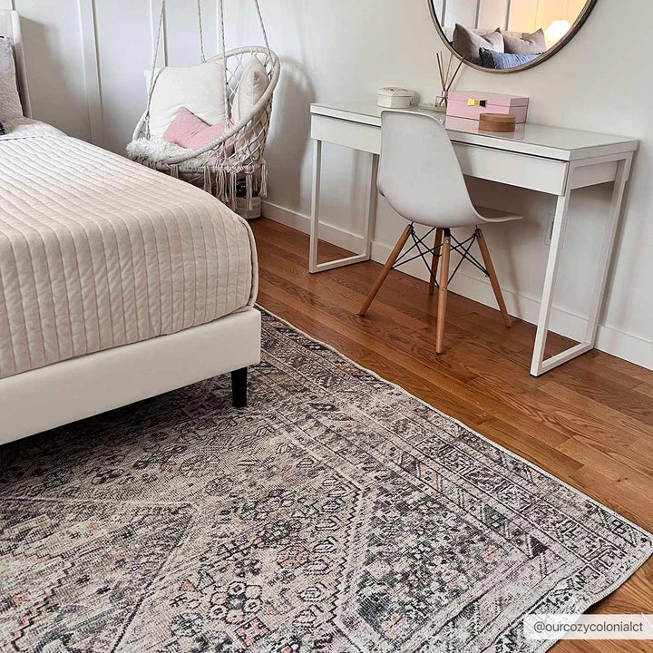 Vintage Style Beige and Charcoal Transitional Area Rug - The Rug Decor
