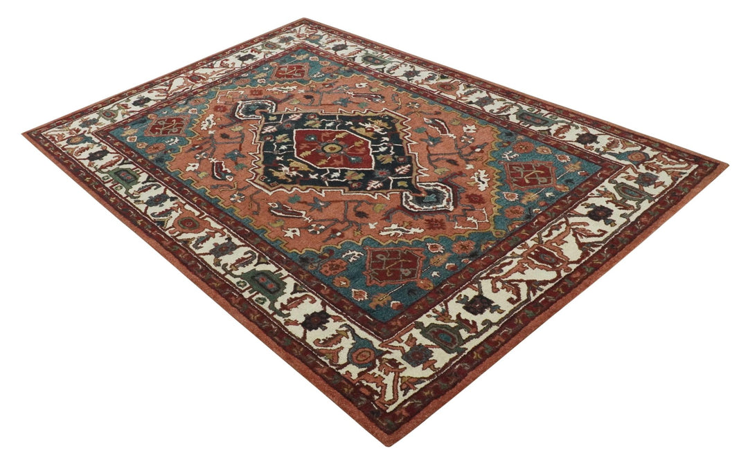 Vintage Style Black, Rust, Teal and Ivory Hand Tufted 8x10 Traditional wool Area Rug - The Rug Decor