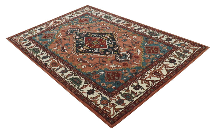 Vintage Style Black, Rust, Teal and Ivory Hand Tufted 8x10 Traditional wool Area Rug - The Rug Decor