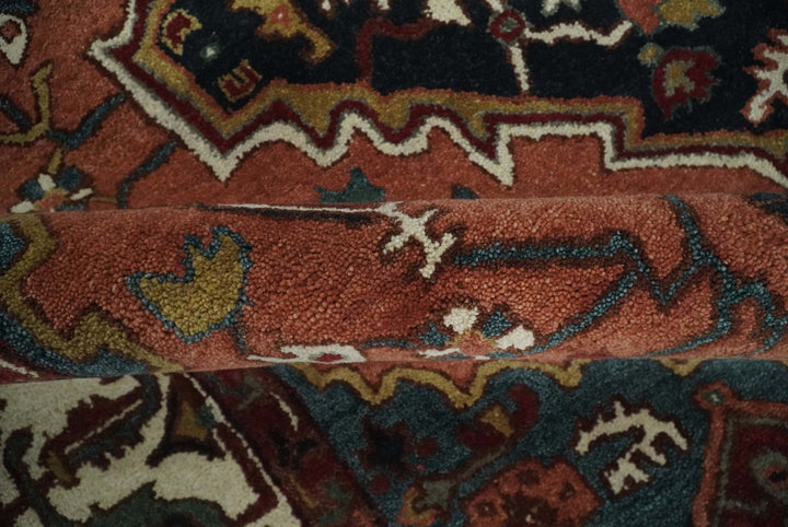 Vintage Style Black, Rust, Teal and Ivory Hand Tufted 8x10 Traditional wool Area Rug - The Rug Decor