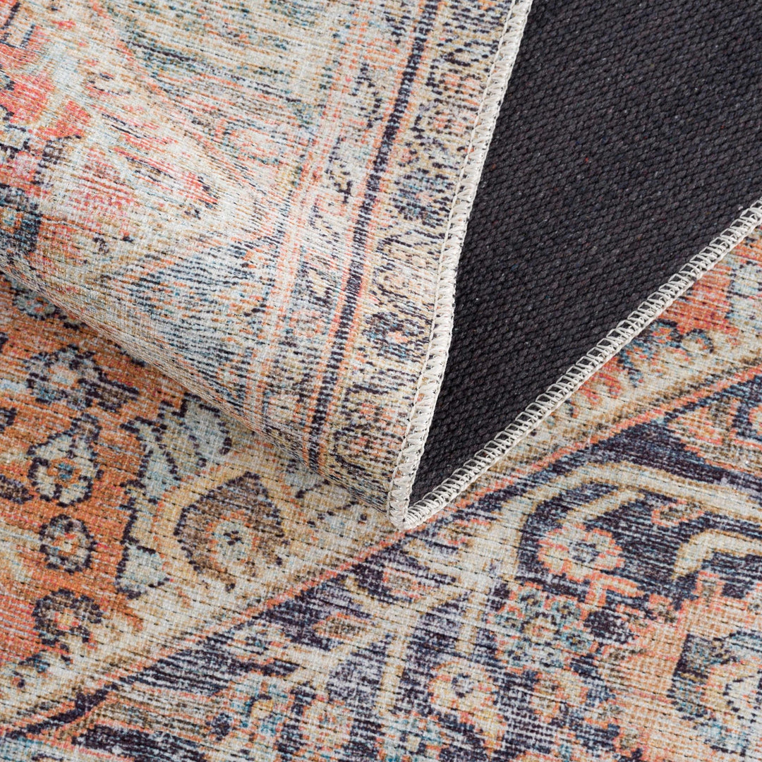 Vintage Style Dark Peach, Purple and Beige Traditional Design Washable Area Rug - The Rug Decor