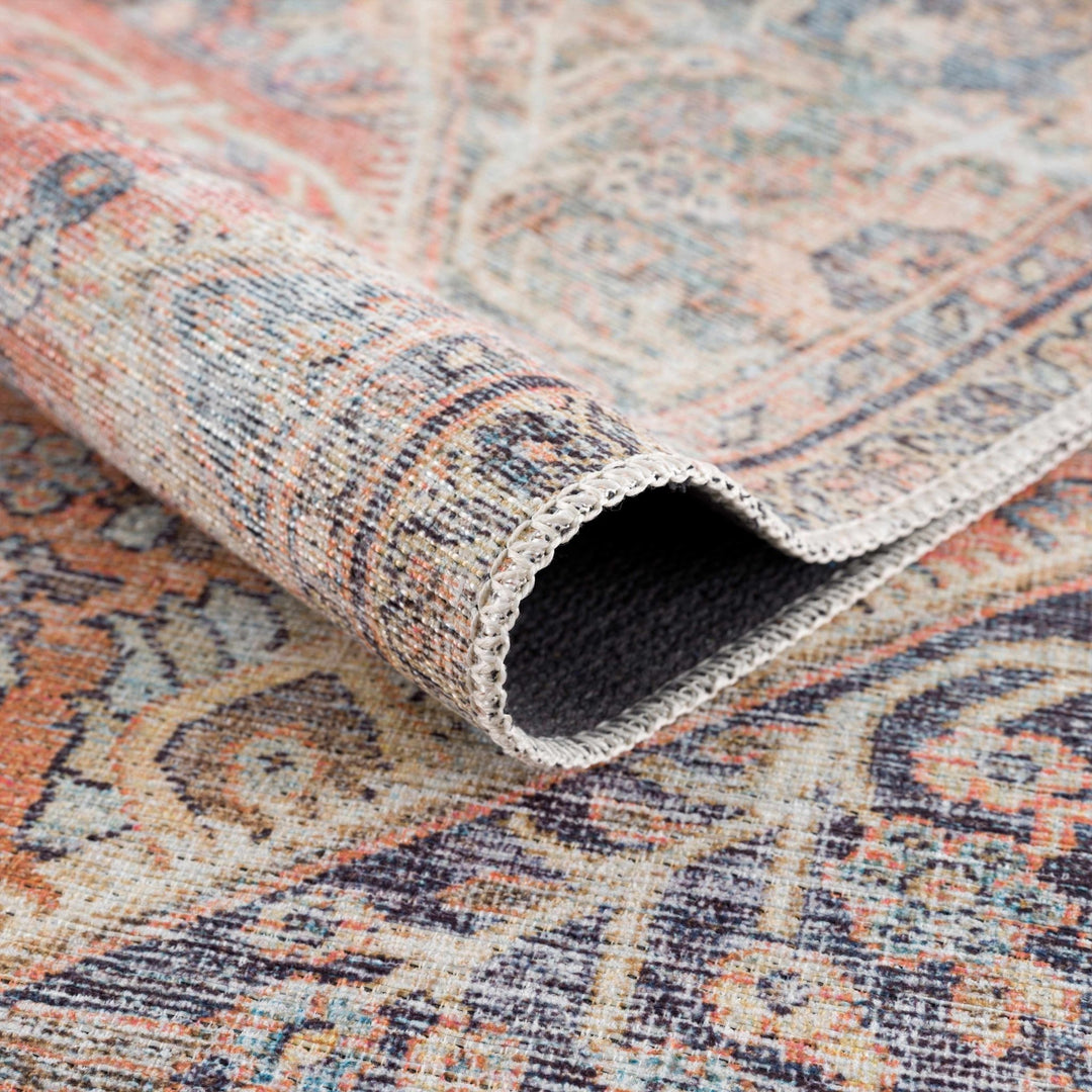 Vintage Style Dark Peach, Purple and Beige Traditional Design Washable Area Rug - The Rug Decor