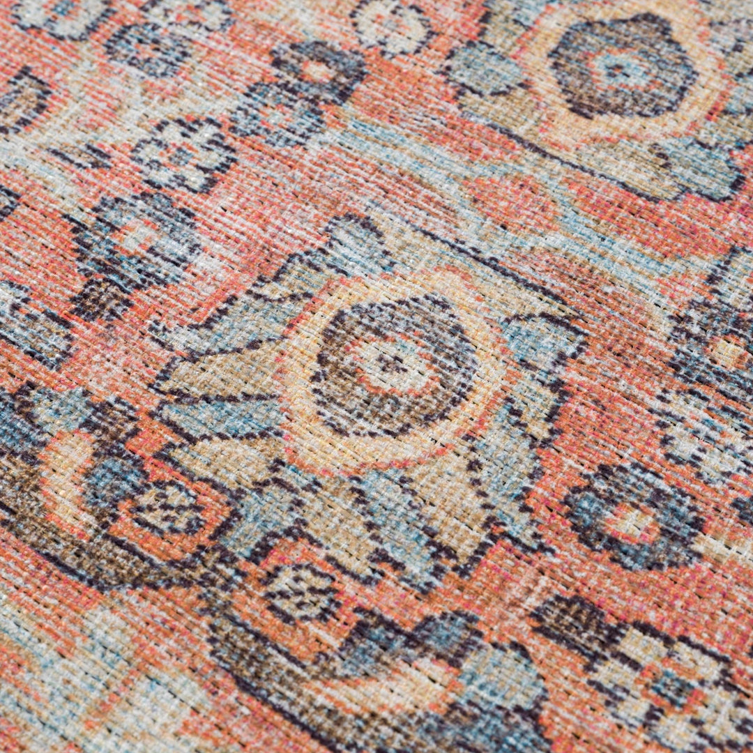 Vintage Style Dark Peach, Purple and Beige Traditional Design Washable Area Rug - The Rug Decor