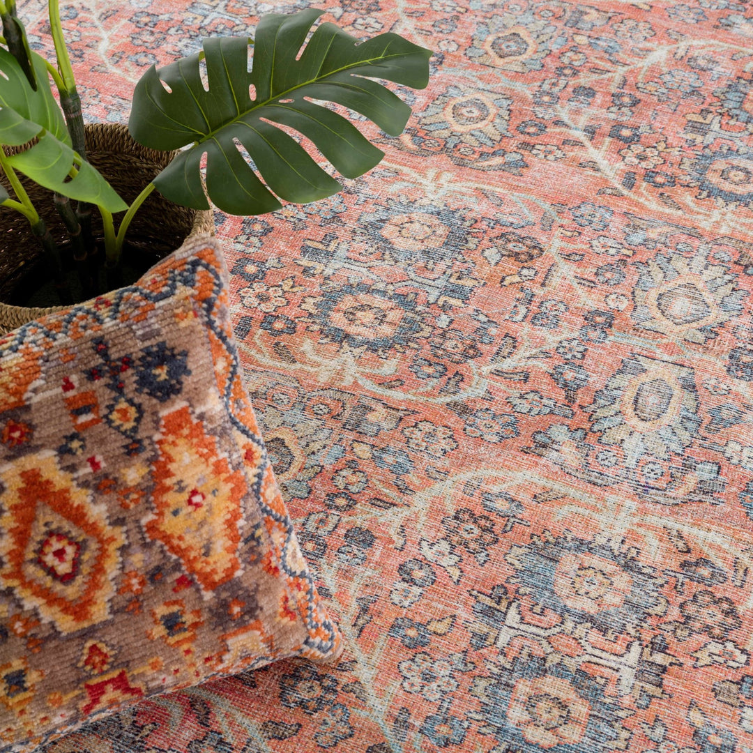 Vintage Style Dark Peach, Purple and Beige Traditional Design Washable Area Rug - The Rug Decor