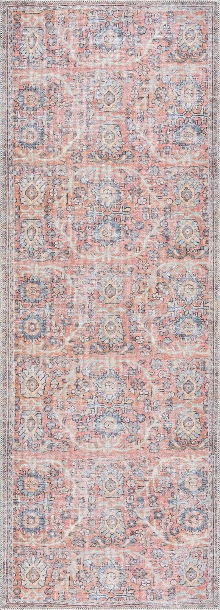 Vintage style Floral Peach, Blue and Ivory Low pile Oriental Oushak Design Area Rug - The Rug Decor