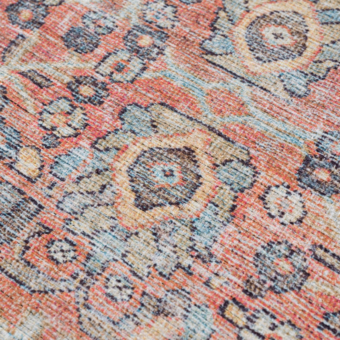 Vintage style Floral Peach, Blue and Ivory Low pile Oriental Oushak Design Area Rug - The Rug Decor