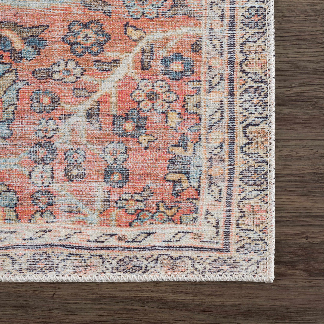 Vintage style Floral Peach, Blue and Ivory Low pile Oriental Oushak Design Area Rug - The Rug Decor