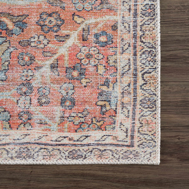 Vintage style Floral Peach, Blue and Ivory Low pile Oriental Oushak Design Area Rug - The Rug Decor