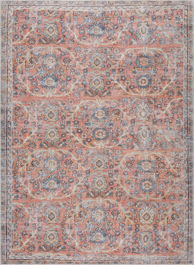 Vintage style Floral Peach, Blue and Ivory Low pile Oriental Oushak Design Area Rug - The Rug Decor
