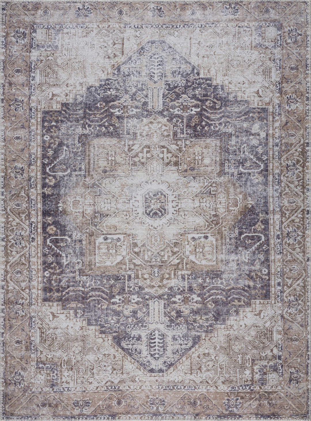 Vintage Style Ivory, Charcoal and Brown Traditional Medallion Design Machine Washable Area Rug - The Rug Decor