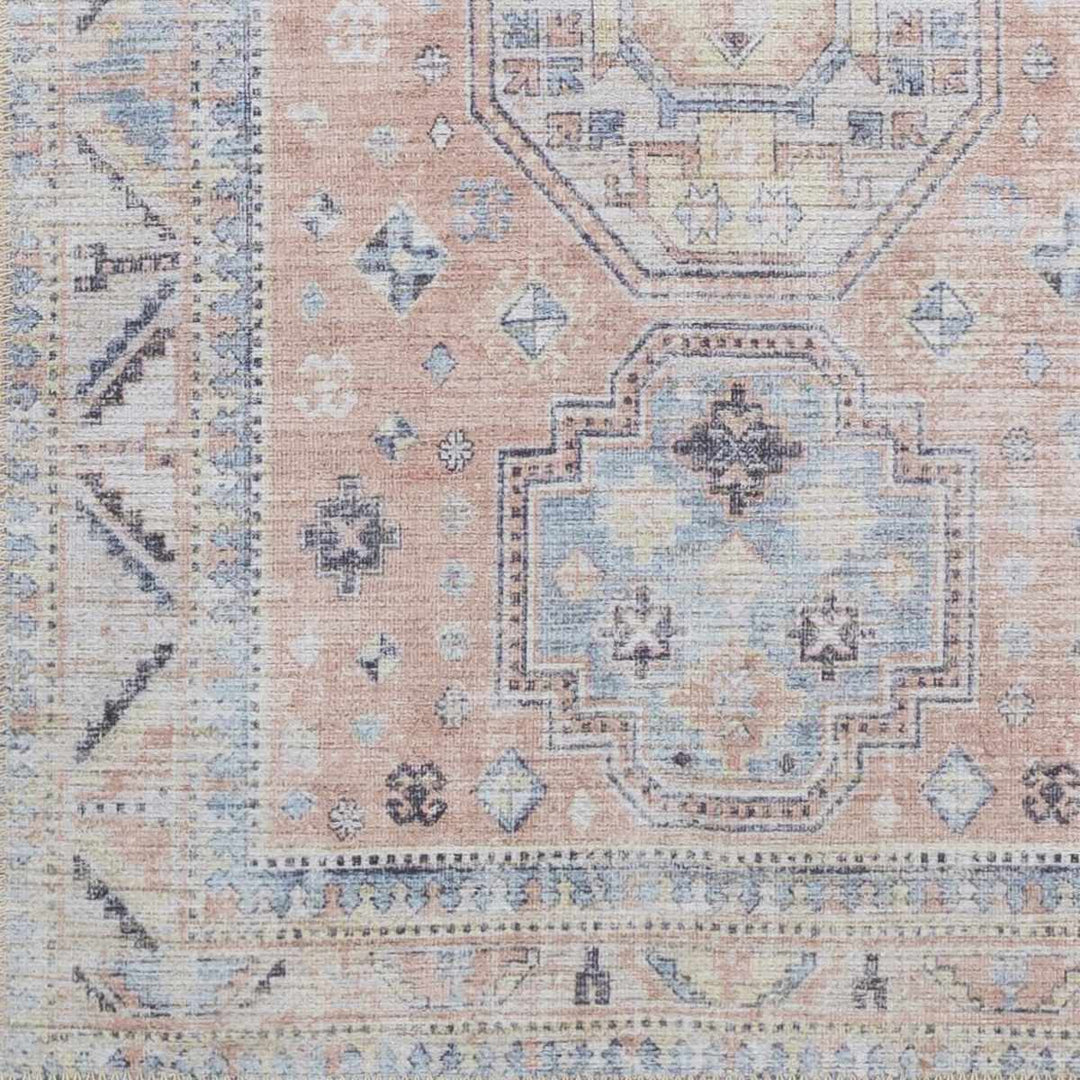 Vintage Style Peach, Blue and Charcoal Traditional Machine washable Area Rug - The Rug Decor