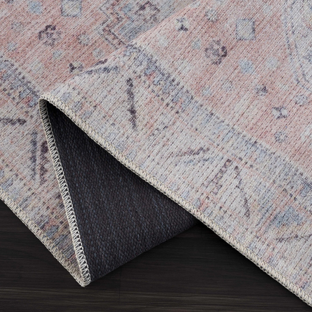 Vintage Style Peach, Blue and Charcoal Traditional Machine washable Area Rug - The Rug Decor