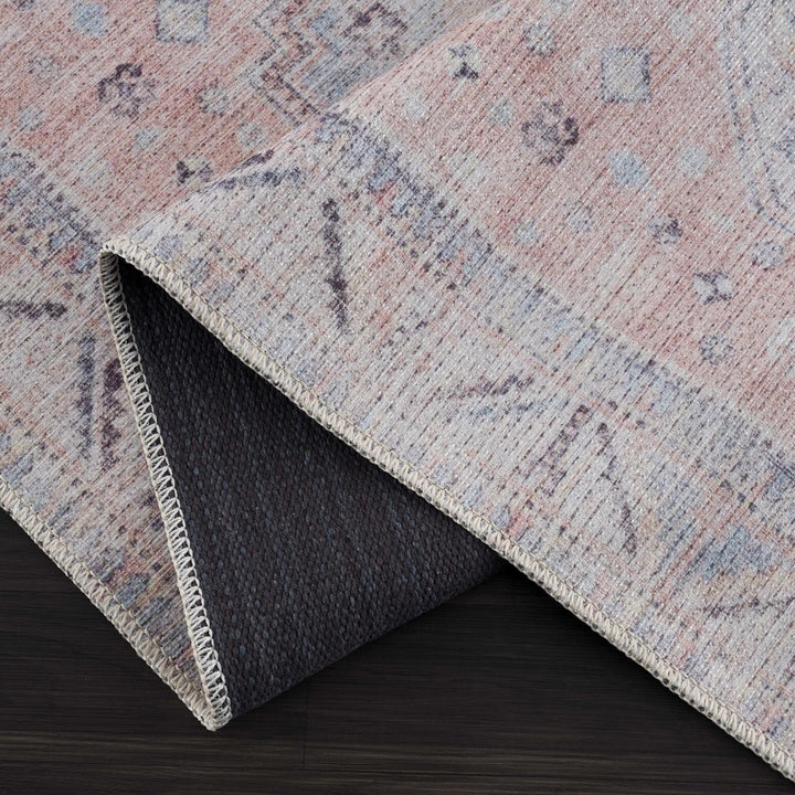 Vintage Style Peach, Blue and Charcoal Traditional Machine washable Area Rug - The Rug Decor