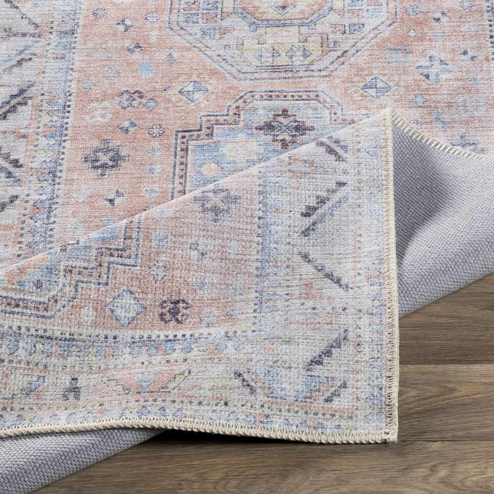 Vintage Style Peach, Blue and Charcoal Traditional Machine washable Area Rug - The Rug Decor