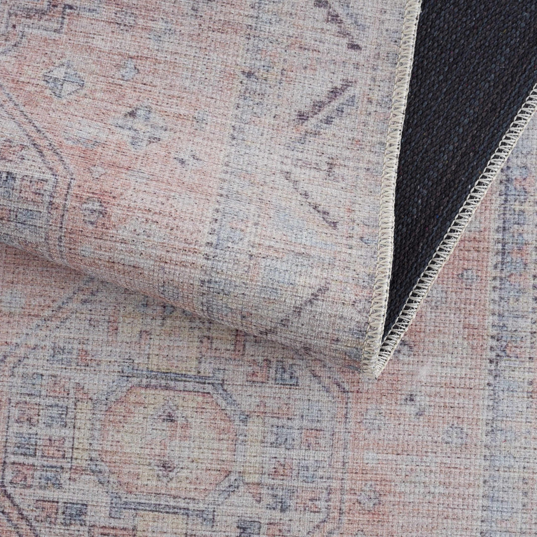 Vintage Style Peach, Blue and Charcoal Traditional Machine washable Area Rug - The Rug Decor