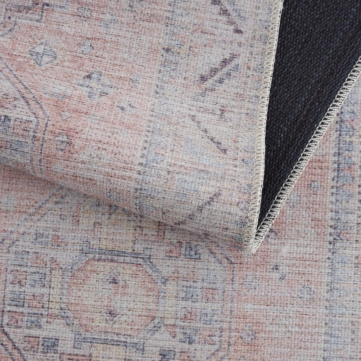 Vintage Style Peach, Blue and Charcoal Traditional Machine washable Area Rug - The Rug Decor