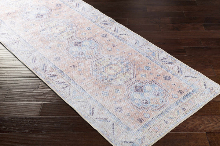 Vintage Style Peach, Blue and Charcoal Traditional Machine washable Area Rug - The Rug Decor