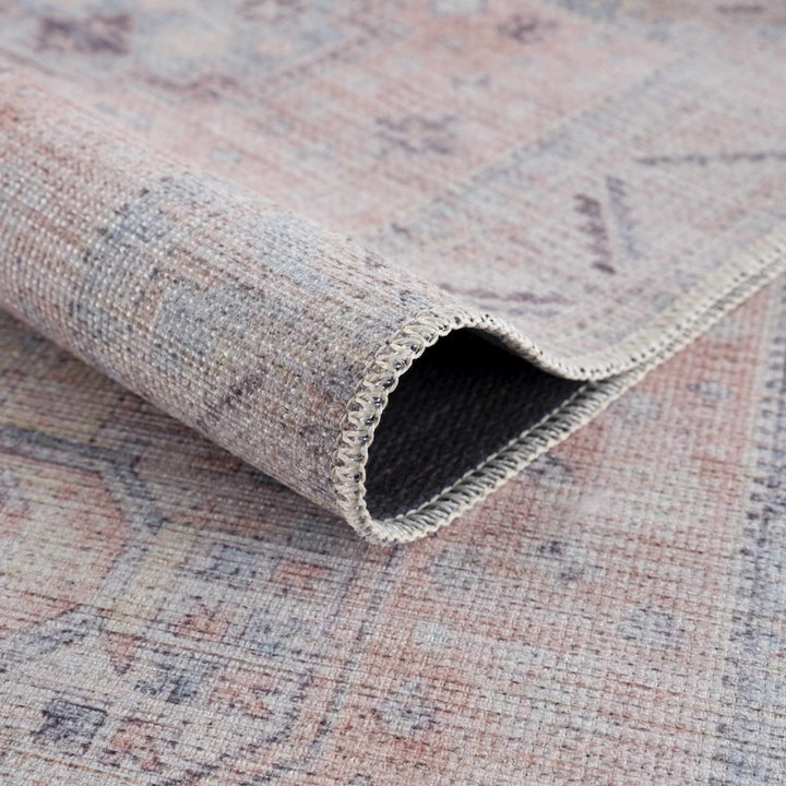 Vintage Style Peach, Blue and Charcoal Traditional Machine washable Area Rug - The Rug Decor