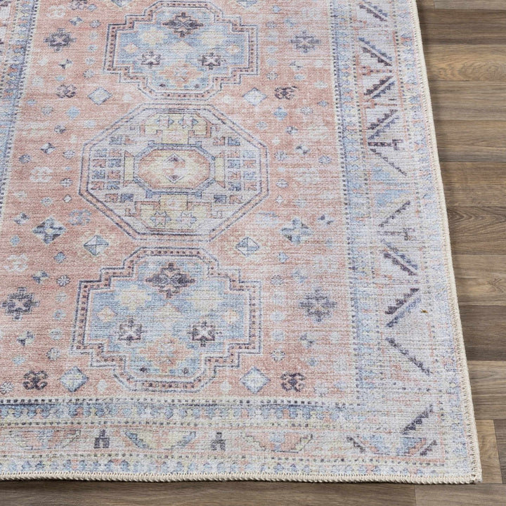Vintage Style Peach, Blue and Charcoal Traditional Machine washable Area Rug - The Rug Decor