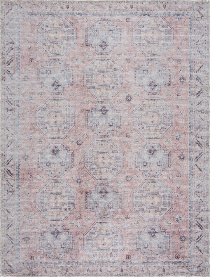 Vintage Style Peach, Blue and Charcoal Traditional Machine washable Area Rug - The Rug Decor