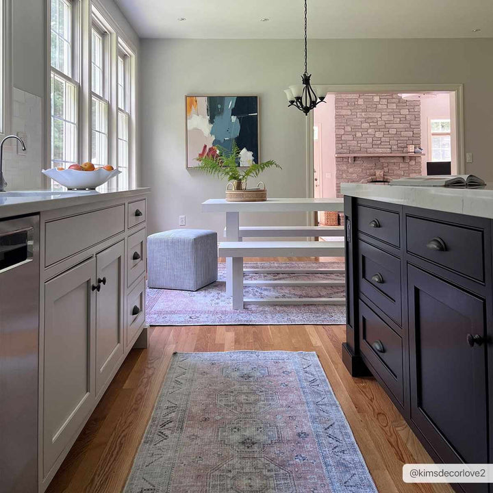 Vintage Style Peach, Blue and Charcoal Traditional Machine washable Area Rug - The Rug Decor