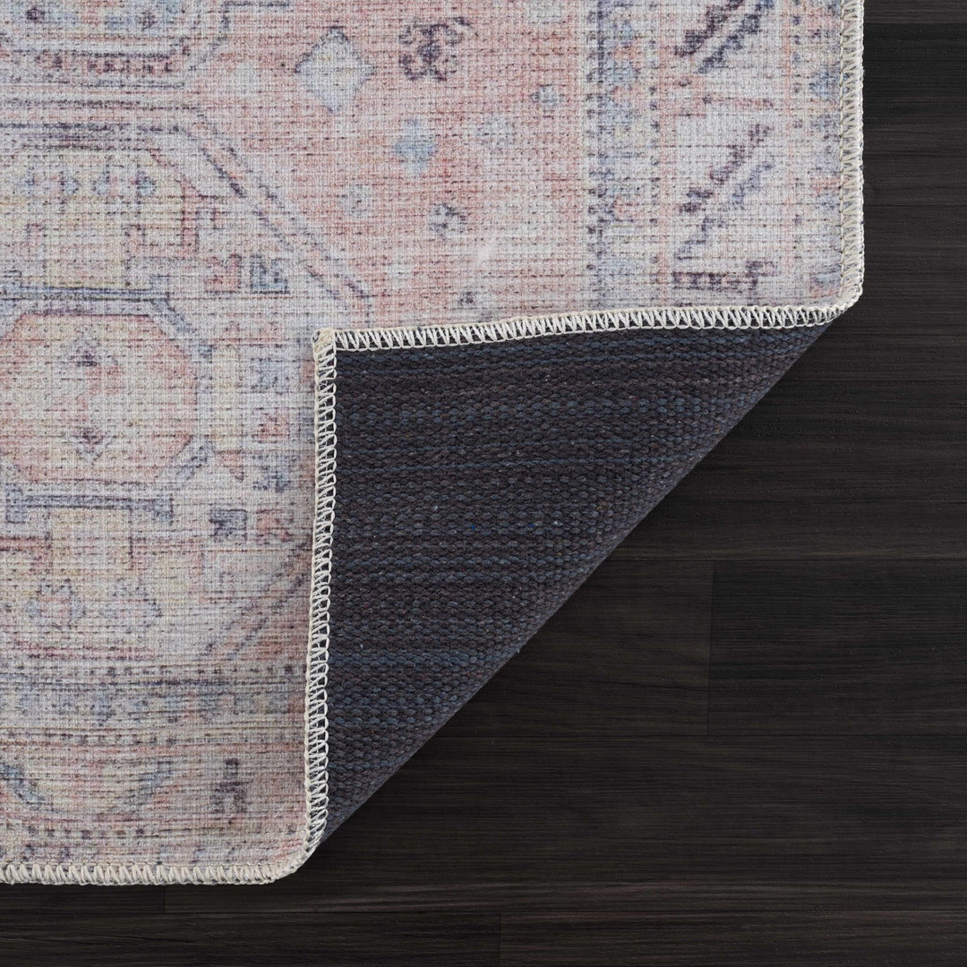 Vintage Style Peach, Blue and Charcoal Traditional Machine washable Area Rug - The Rug Decor