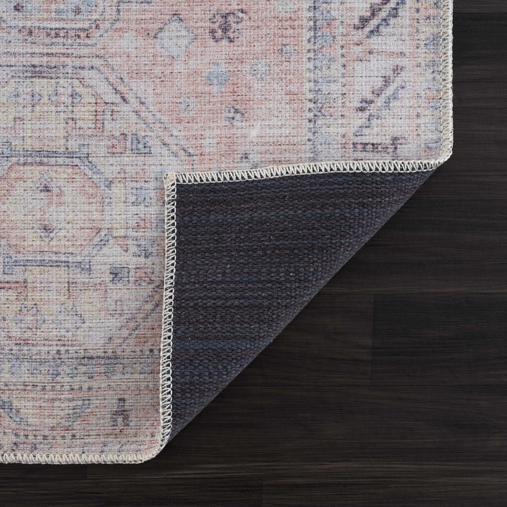 Vintage Style Peach, Blue and Charcoal Traditional Machine washable Area Rug - The Rug Decor