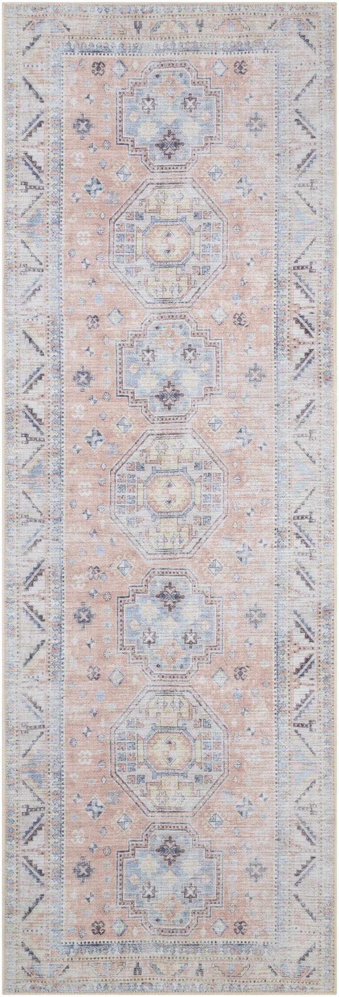 Vintage Style Peach, Blue and Charcoal Traditional Machine washable Area Rug - The Rug Decor