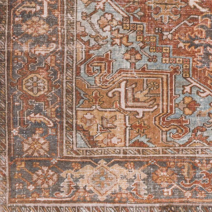 Vintage Style Rust, Blue and Ivory Traditional Medallion Washable Area Rug - The Rug Decor