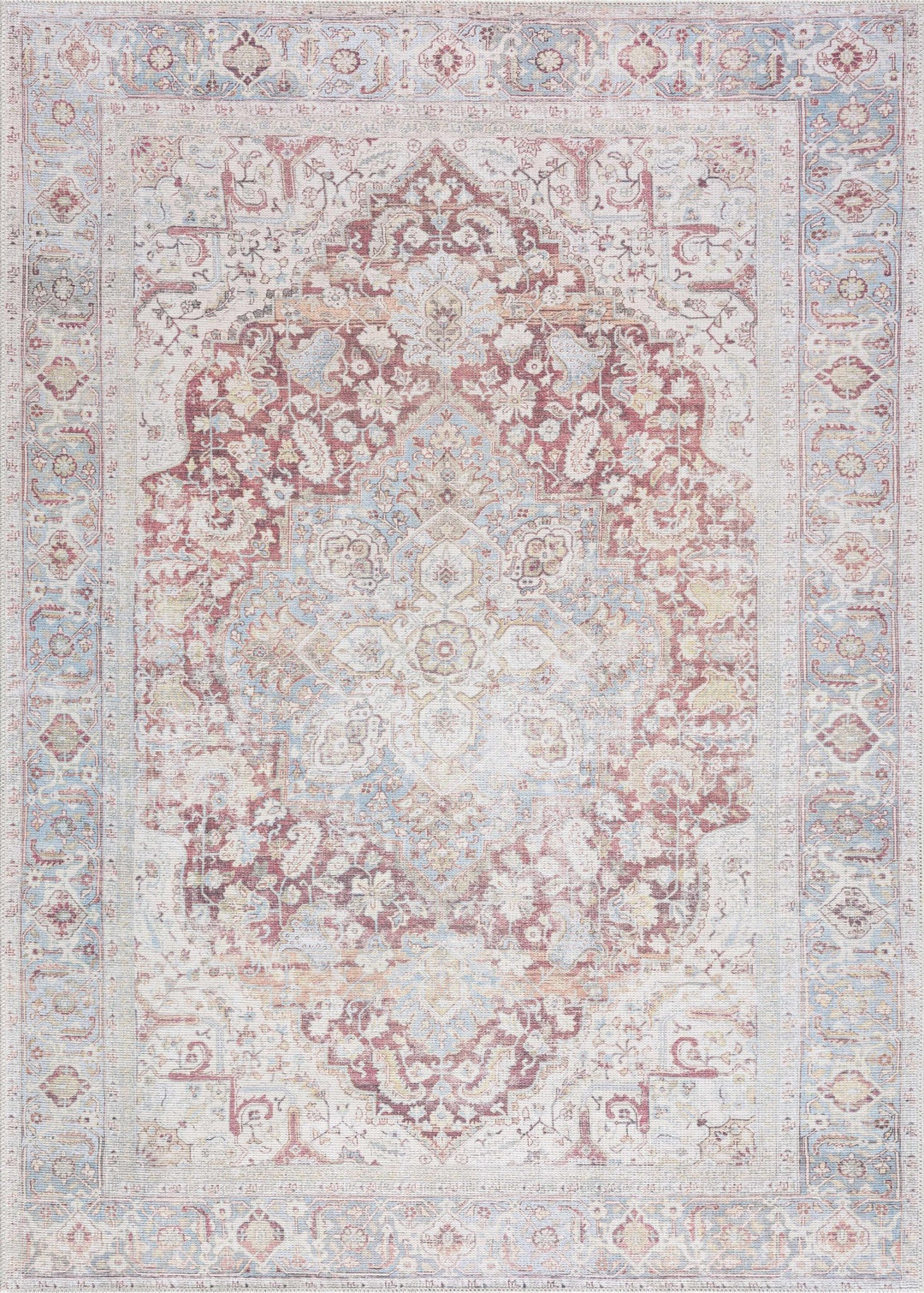 Vintage Style Traditional Flower Blue, Brown and Beige easy Machine washable Turkish Rug - The Rug Decor