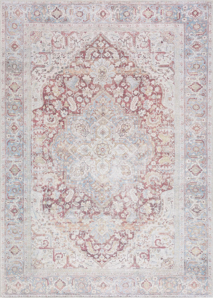 Vintage Style Traditional Flower Blue, Brown and Beige easy Machine washable Turkish Rug - The Rug Decor
