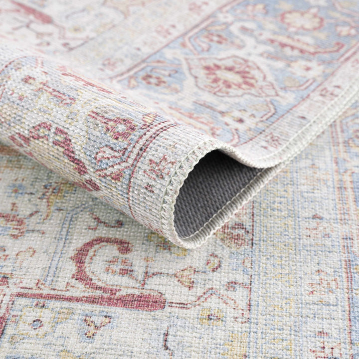 Vintage Style Traditional Flower Blue, Brown and Beige easy Machine washable Turkish Rug - The Rug Decor