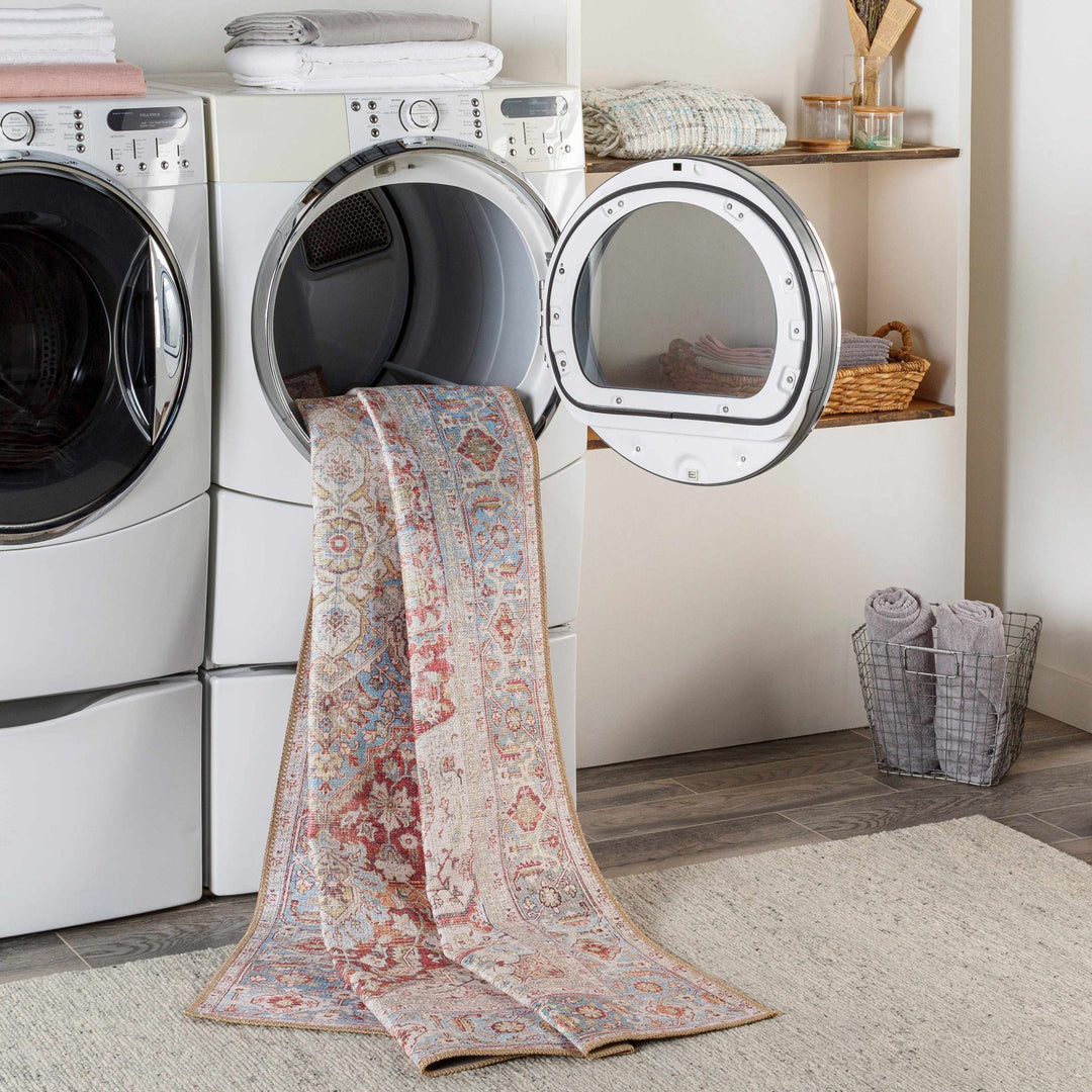 Vintage Style Traditional Flower Blue, Brown and Beige easy Machine washable Turkish Rug - The Rug Decor