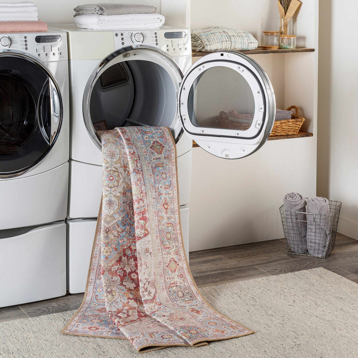 Vintage Style Traditional Flower Blue, Brown and Beige easy Machine washable Turkish Rug - The Rug Decor