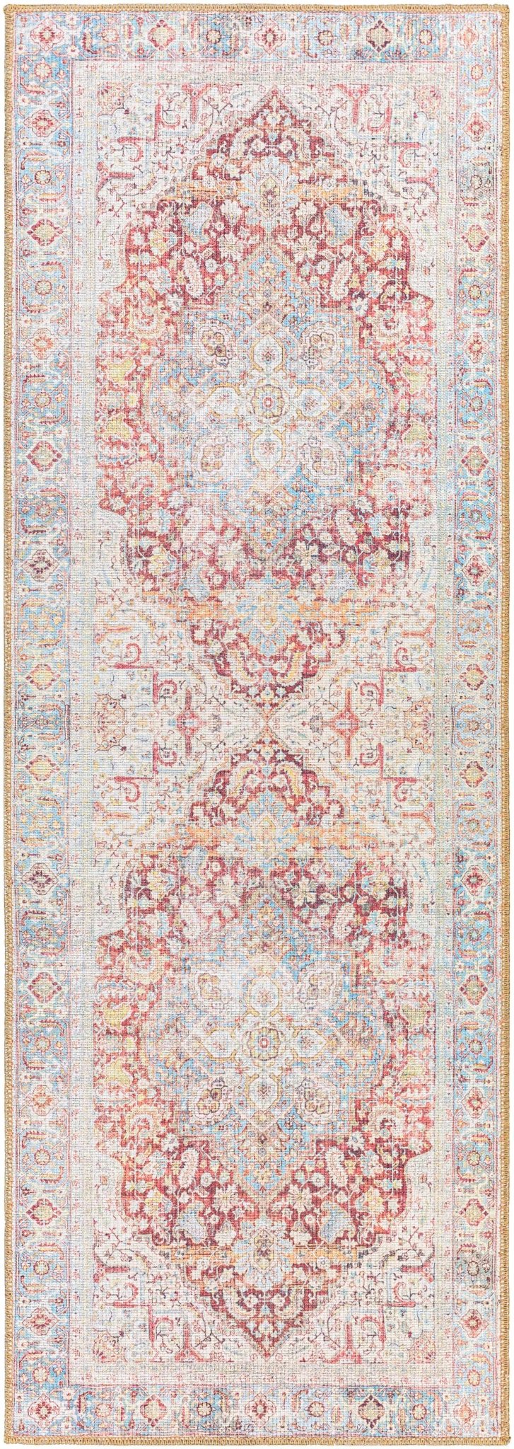 Vintage Style Traditional Flower Blue, Brown and Beige easy Machine washable Turkish Rug - The Rug Decor